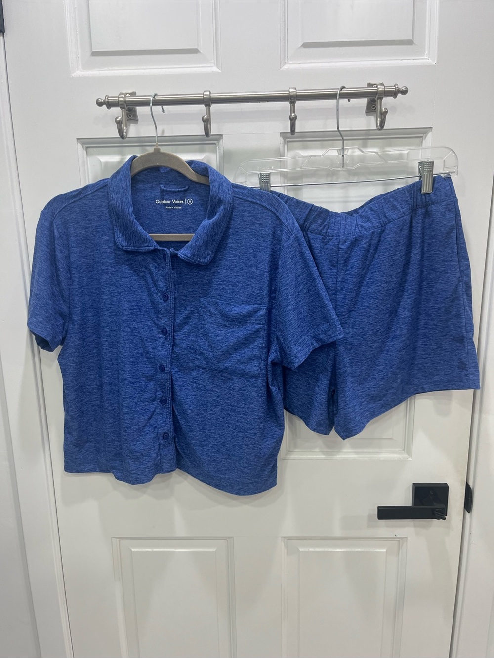 Outdoor Voices Blue Button-Front Top and Matching Shorts Set by
